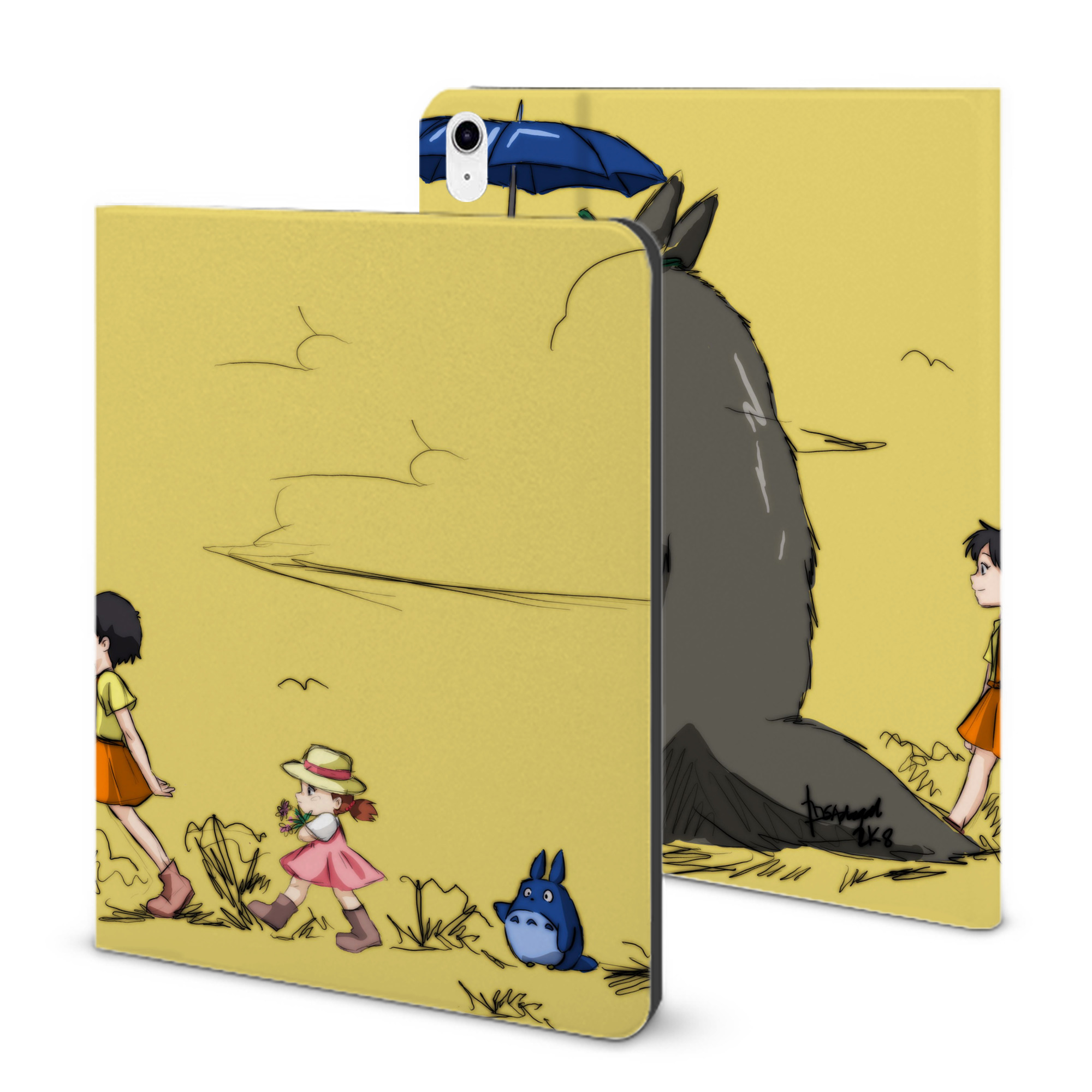 （画像用） となりのトトロ 草壁メイ 草壁サツキ My Neighbor Totoro Satsuki Kusakabe Mei Kusakabe IPad ケース ブック型 PUレザー TPU 耐衝撃 軽量 薄型 ペン収納なし 全面保護 IPad 各モデル対応